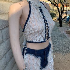 Sexy 2Piece Denim and Lace Outfit